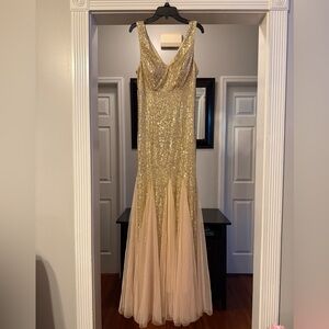 Elegant Gold Sequin Prom Gown
